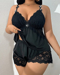 Ensemble Pyjama Satin et Dentelle Grande Taille