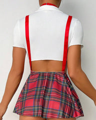 Ensemble Sexy 3 Pièces avec Crop Top, Jupe Plissée & Slip