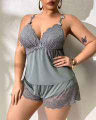Ensemble Pyjama Satin et Dentelle Grande Taille