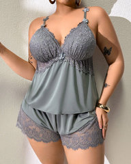 Ensemble Pyjama Satin et Dentelle Grande Taille