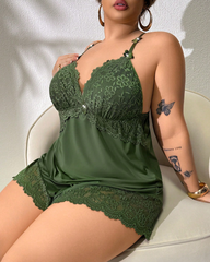Ensemble Pyjama Satin et Dentelle Grande Taille