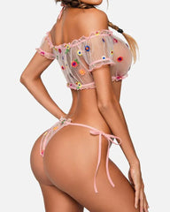 Ensemble de Lingerie Sensuel en Maille Transparente à Une Épaule