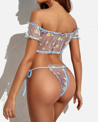 Ensemble de Lingerie Sensuel en Maille Transparente à Une Épaule